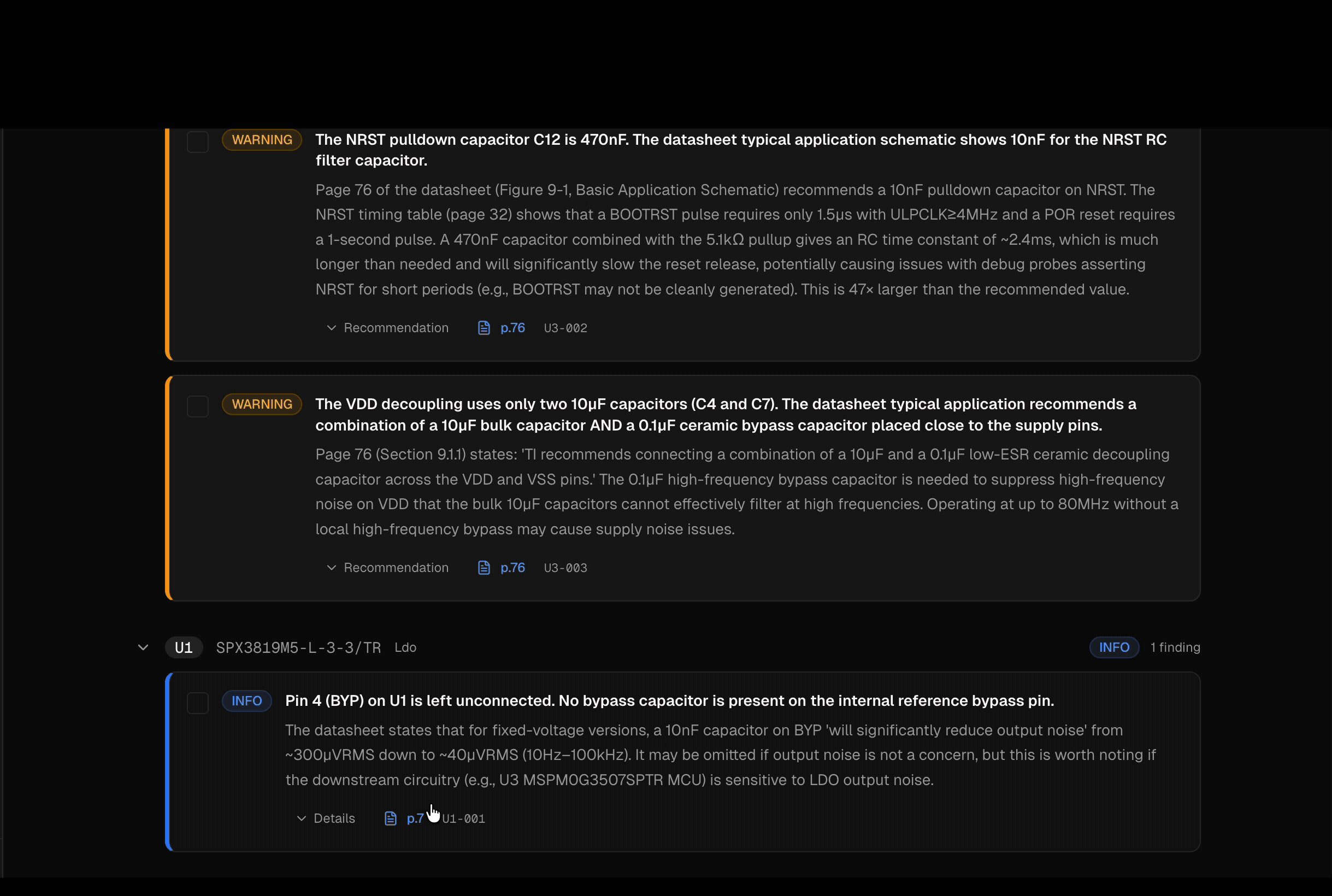 Datasheet grounded recommendations